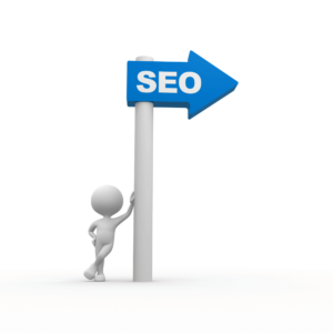 SEO in a blue arrow pointing direction