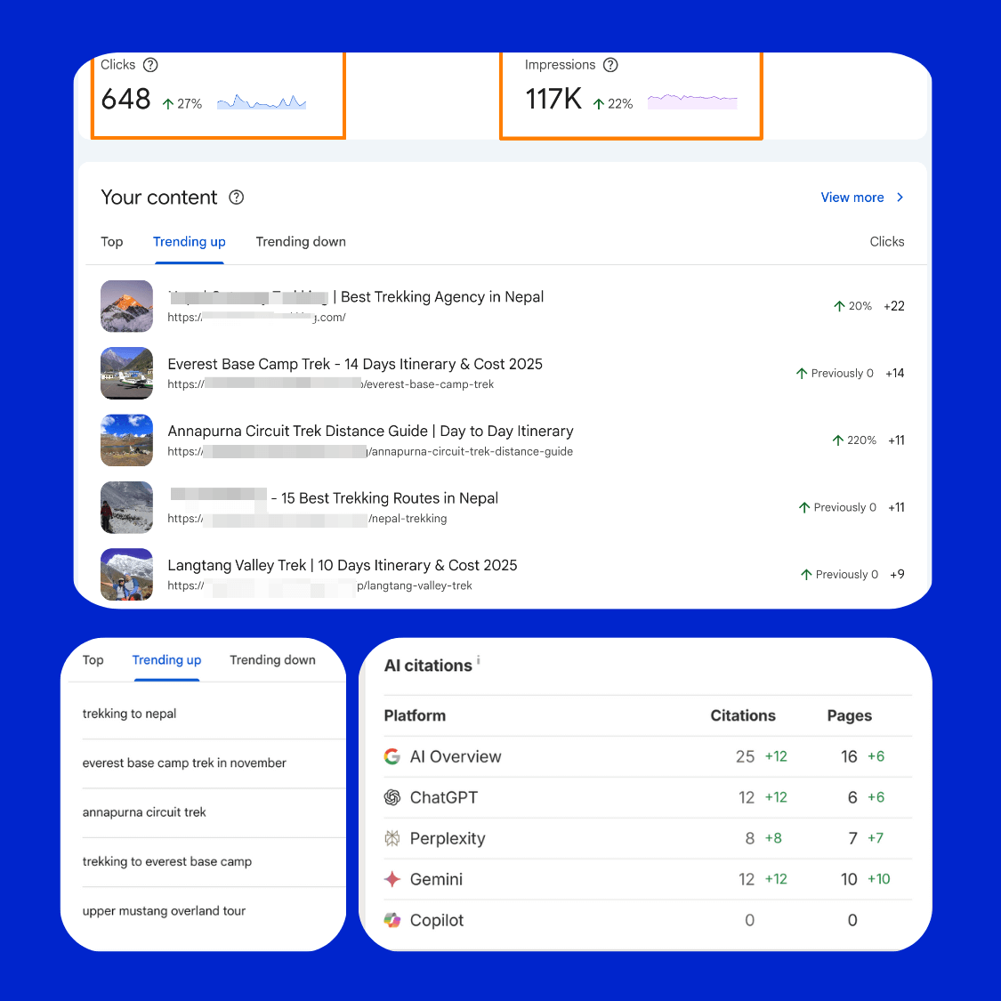 Search console and AI overviews of Travel Agency