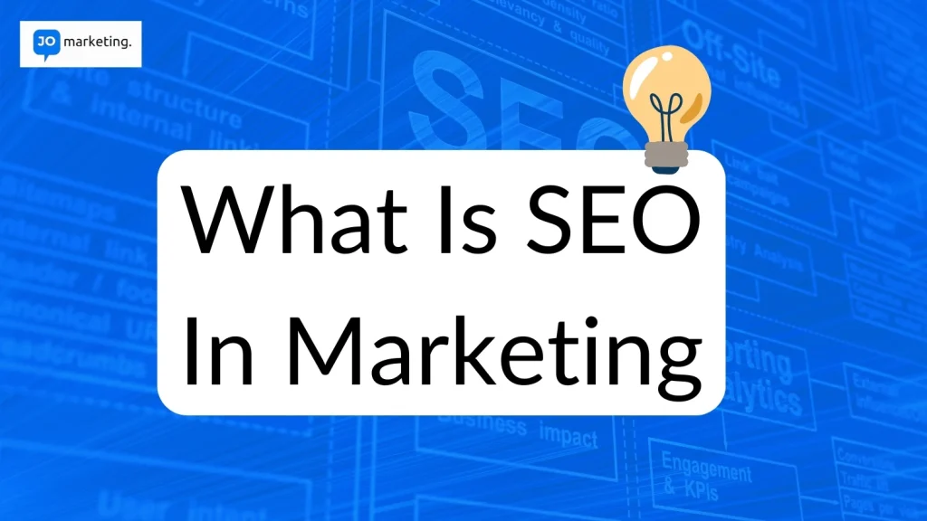 SEO marketing concept with a digital search optimization background and a light bulb representing ideas and strategy.